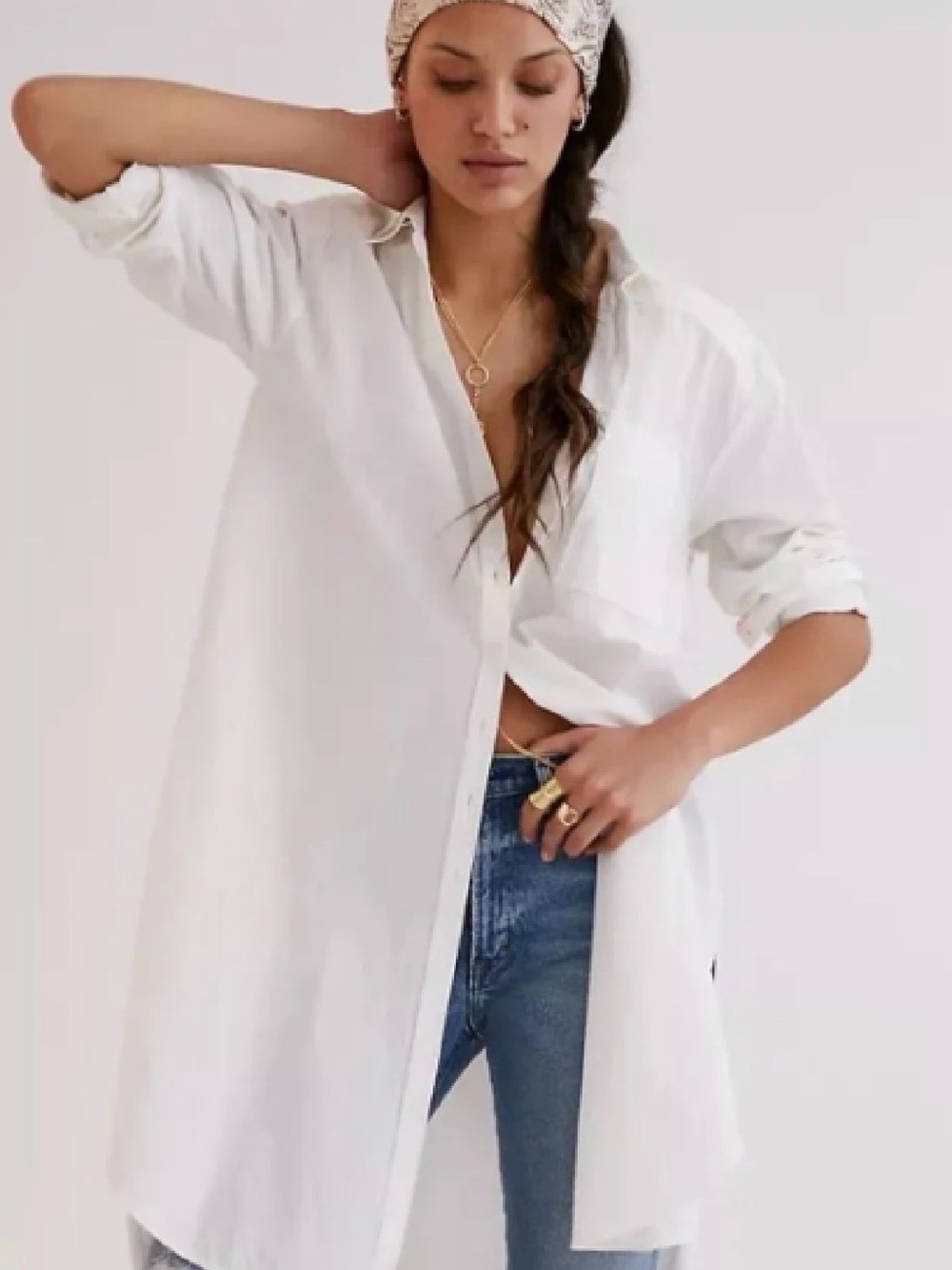 Maeve Anthropologie White Longline Button-Down Tunic